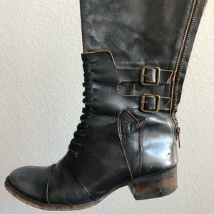 FREEBIRD SADDLE BLACK DISTRESSED RIDING TALL BOOTS